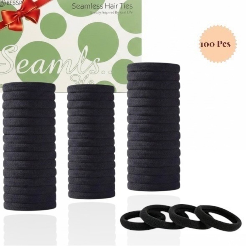 Highly Elastic Non-Damaging Black Hair Ties Bands 100 Seamless Ponytail Holder